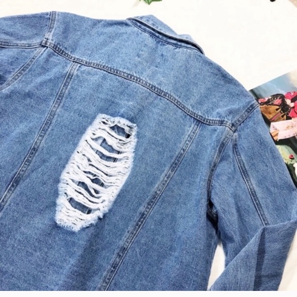 Love Tree Distressed Denim trucker jean jacket - Picture 5 of 8